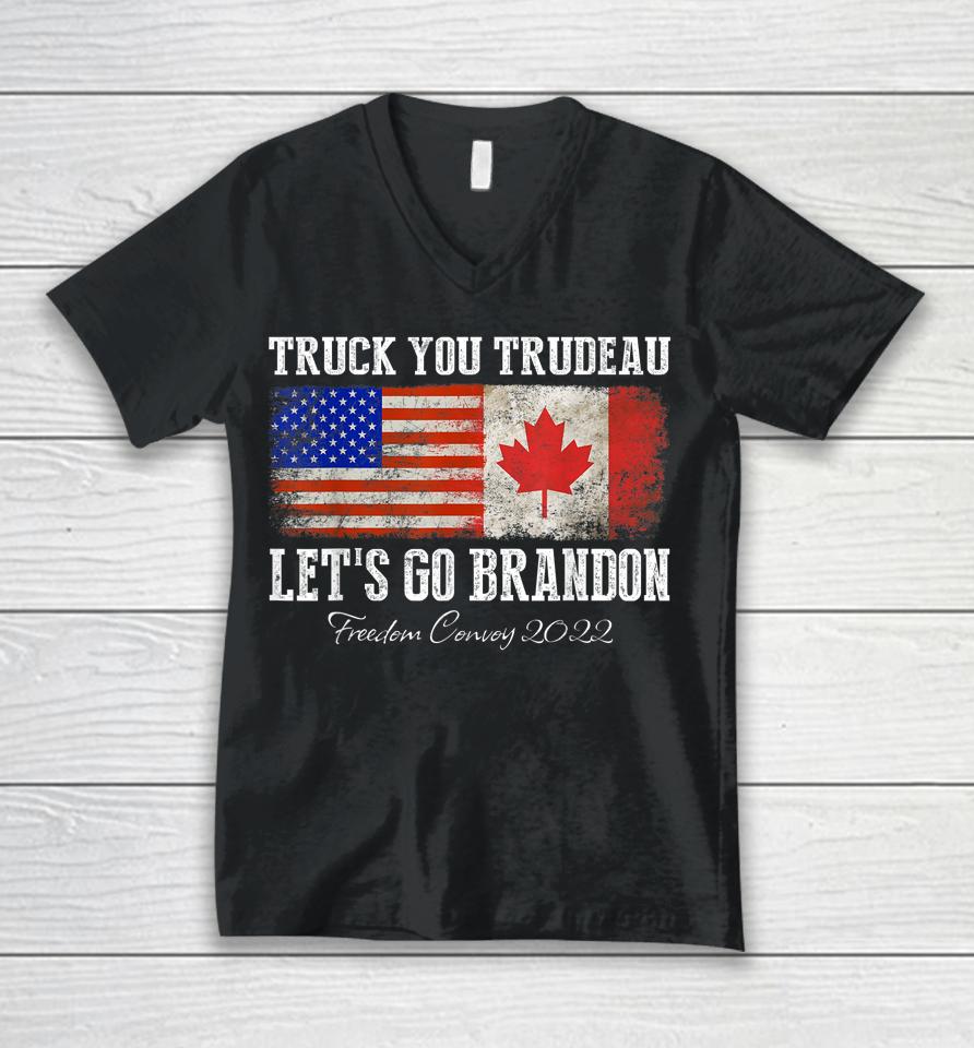 Truck You Trudeau Let's Go Brandon Freedom Convoy Truckers Unisex V-Neck T-Shirt