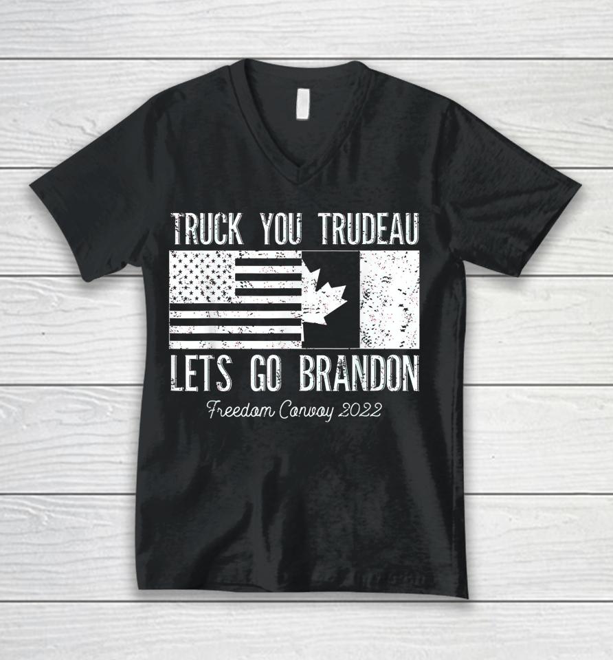 Truck You Trudeau Usa Canada Flag Truckers Vintage Unisex V-Neck T-Shirt