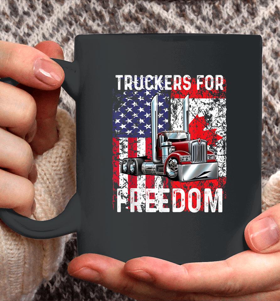 Trucker For Freedom Convoy 2022 American Canadian Flag Coffee Mug