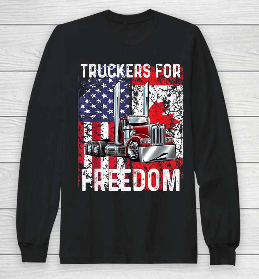 Trucker For Freedom Convoy 2022 American Canadian Flag Long Sleeve T-Shirt