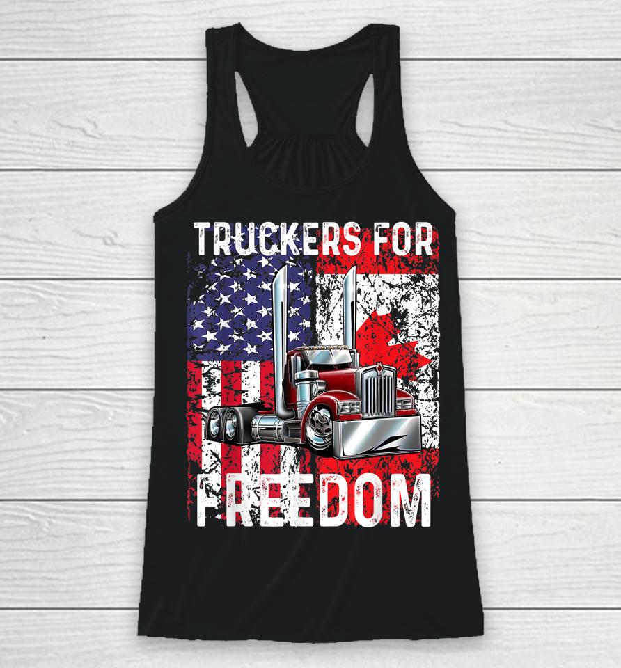 Trucker For Freedom Convoy 2022 American Canadian Flag Racerback Tank