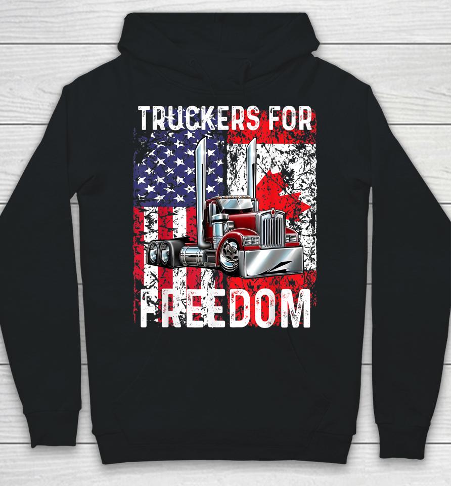 Trucker For Freedom Convoy 2022 American Canadian Flag Hoodie