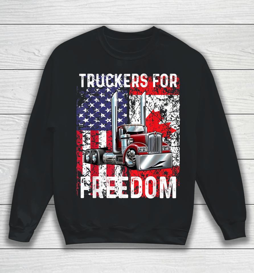 Trucker For Freedom Convoy 2022 American Canadian Flag Sweatshirt