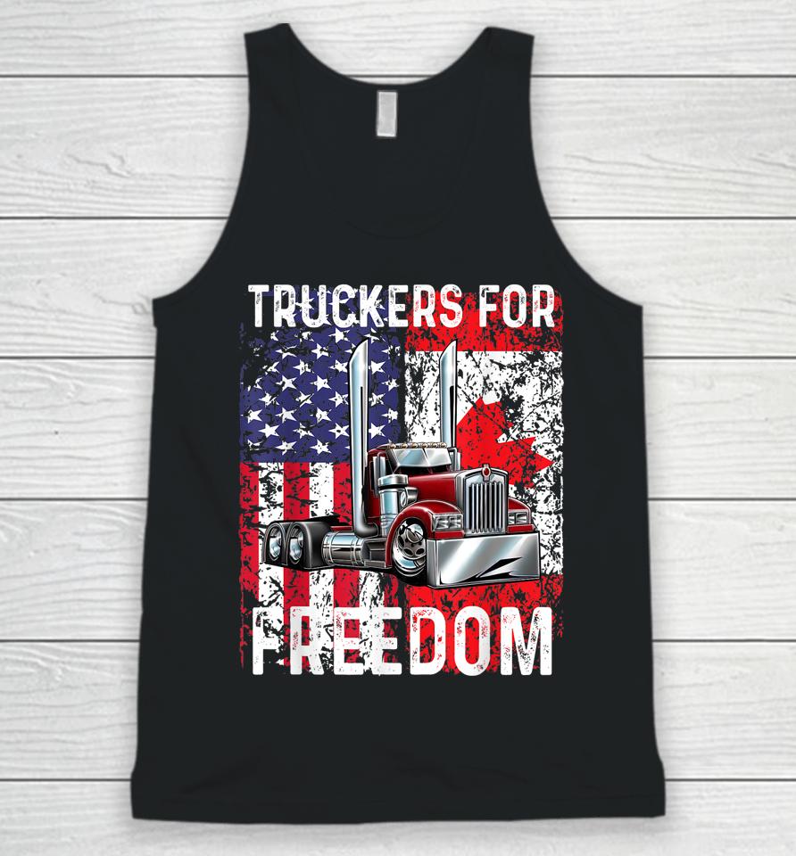 Trucker For Freedom Convoy 2022 American Canadian Flag Unisex Tank Top