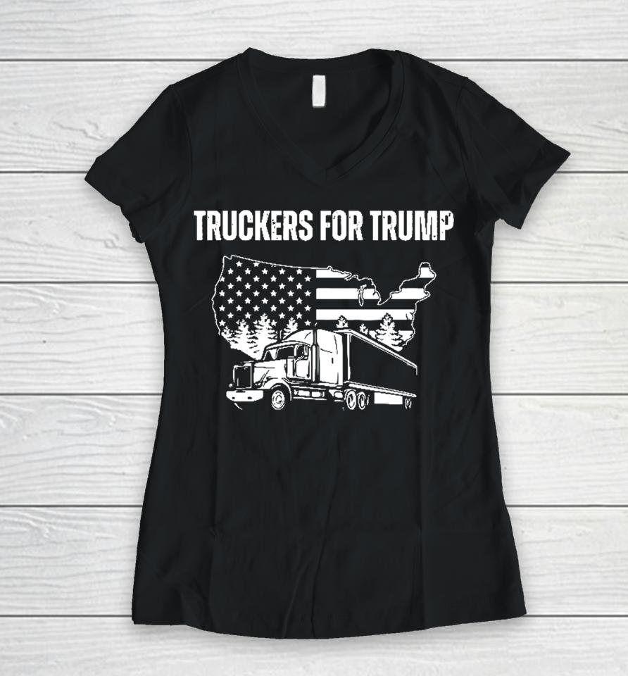 Truckers For Trump 2024 Shirt Vote Trump 2024 Women V-Neck T-Shirt