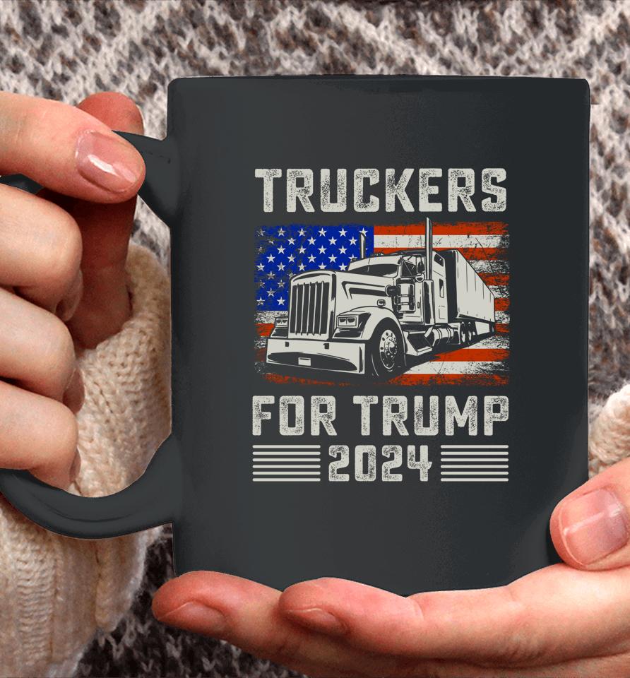 Truckers For Trump American Flag Shirt Trump 2024 Vintage Coffee Mug