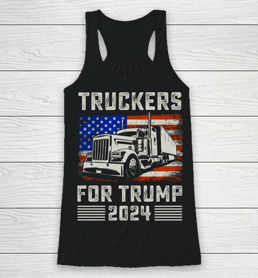 Truckers For Trump American Flag Shirt Trump 2024 Vintage Racerback Tank