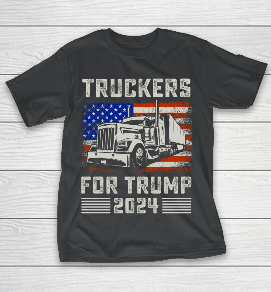 Truckers For Trump American Flag Shirt Trump 2024 Vintage T-Shirt