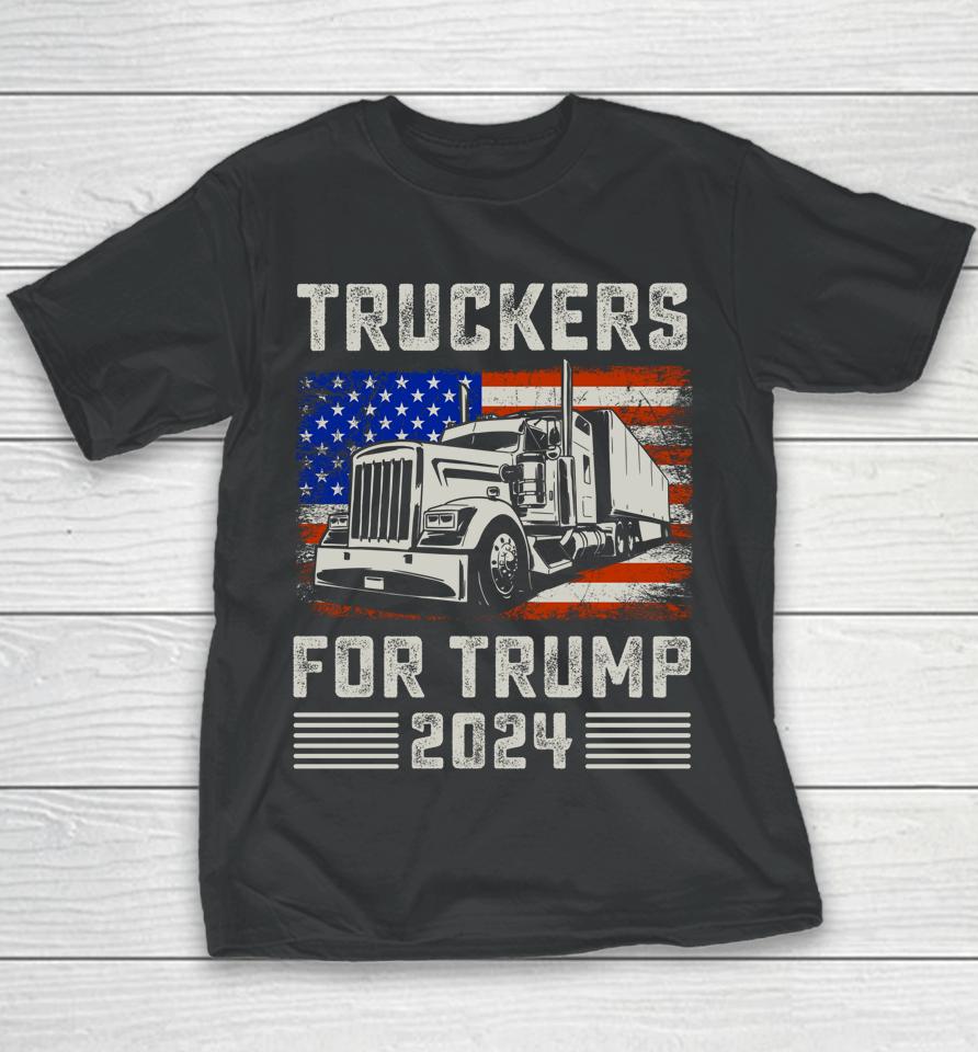 Truckers For Trump American Flag Shirt Trump 2024 Vintage Youth T-Shirt