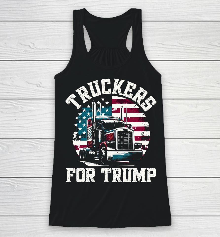 Truckers For Trump American Flag Truck Racerback Tank