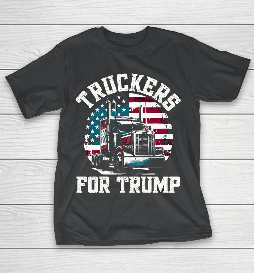 Truckers For Trump American Flag Truck T-Shirt