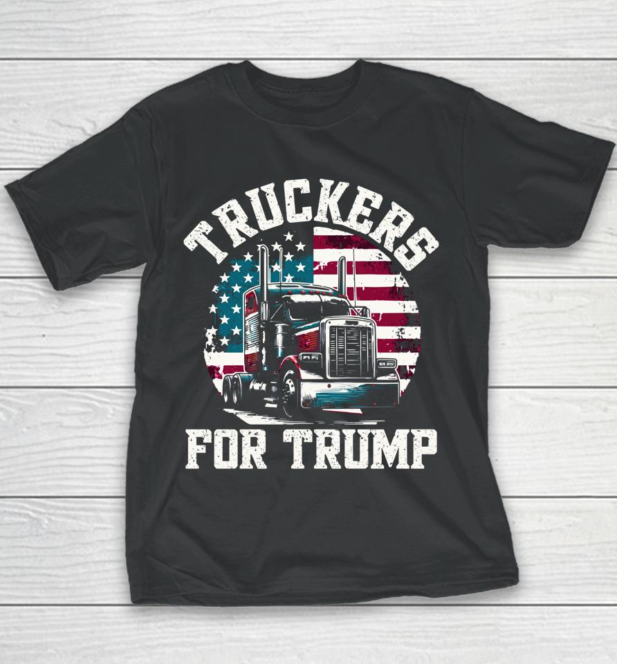 Truckers For Trump American Flag Truck Youth T-Shirt
