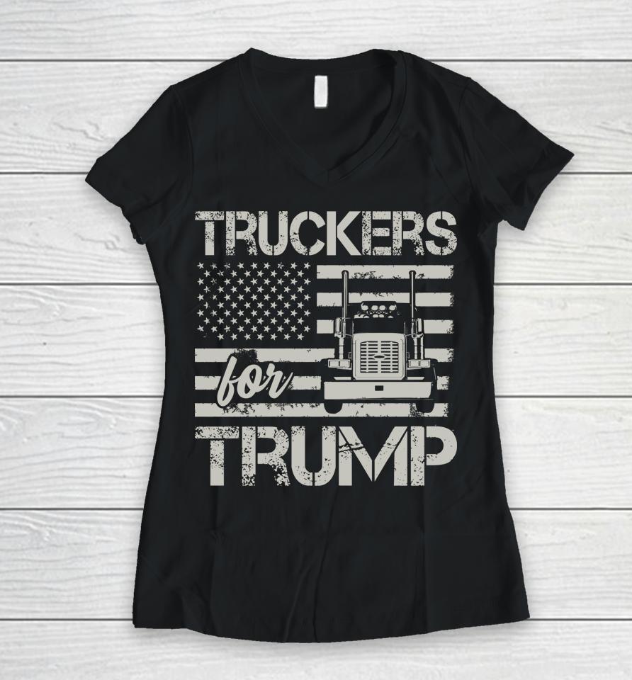 Truckers For Trump Women V-Neck T-Shirt