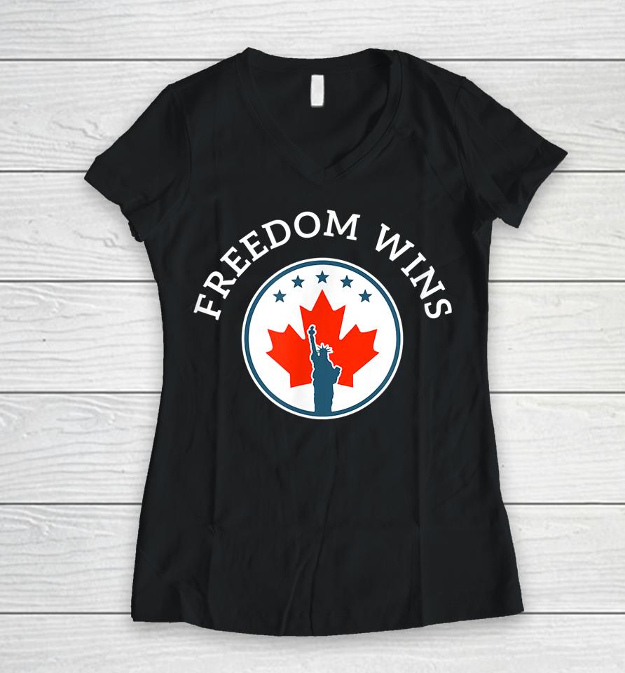Truckers Freedom Convoy Freedom Wins Graphic Women V-Neck T-Shirt