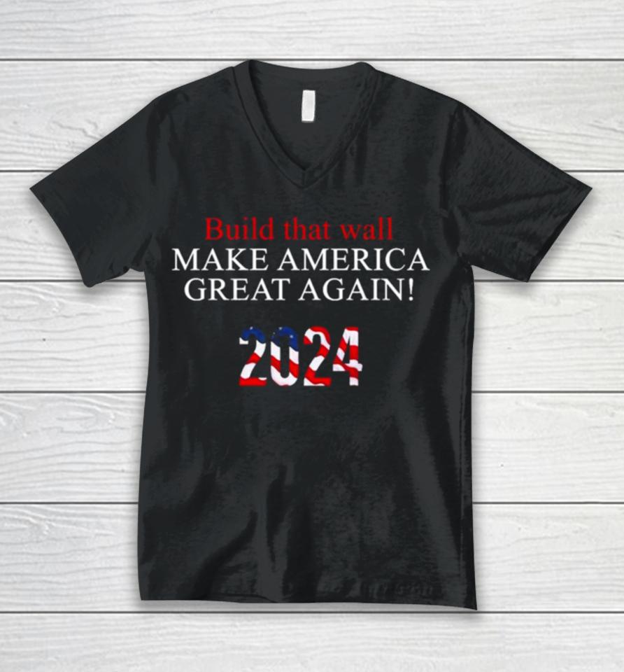 Trump 2024 – Build That Wall Unisex V-Neck T-Shirt