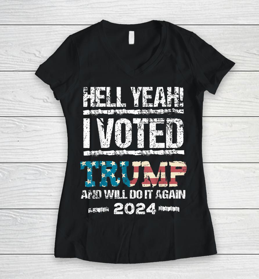 Trump 2024 I Voted Trump Flag Tee Maga Patriot Party 4Th Women V-Neck T-Shirt