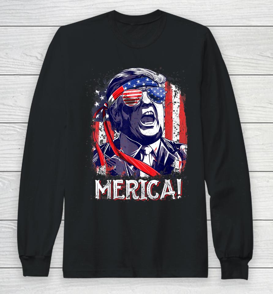 Trump 4Th Of July Merica Usa American Flag Vintage Long Sleeve T-Shirt
