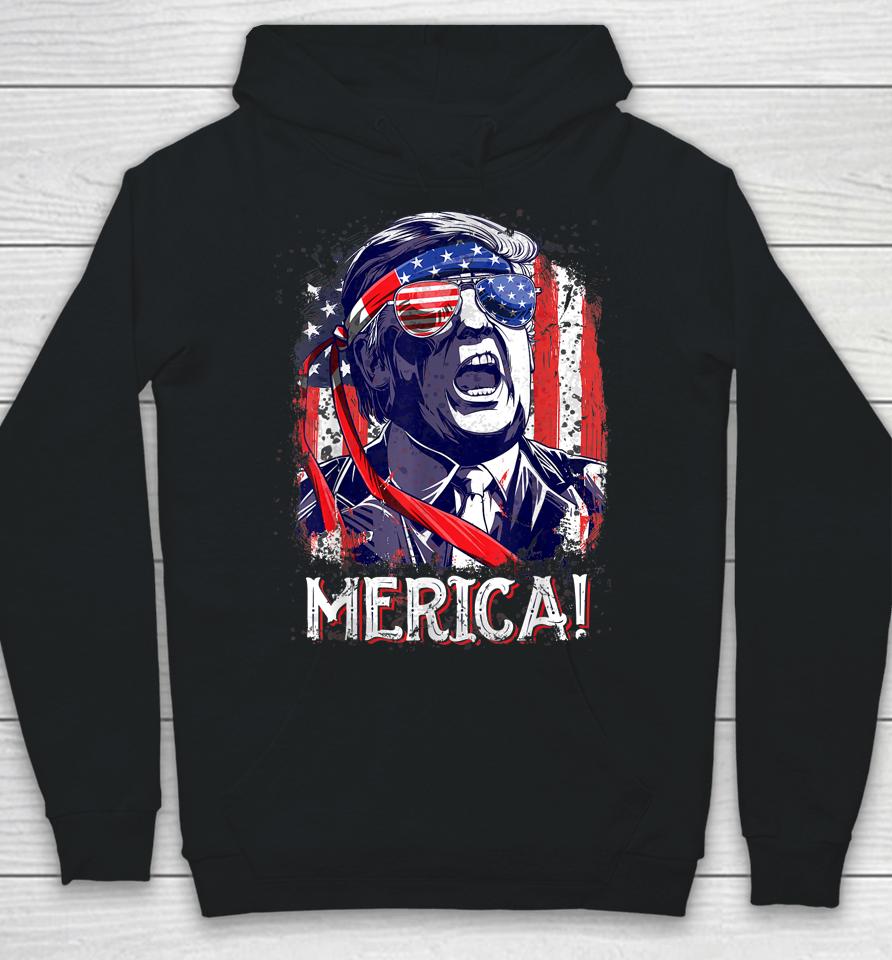 Trump 4Th Of July Merica Usa American Flag Vintage Hoodie