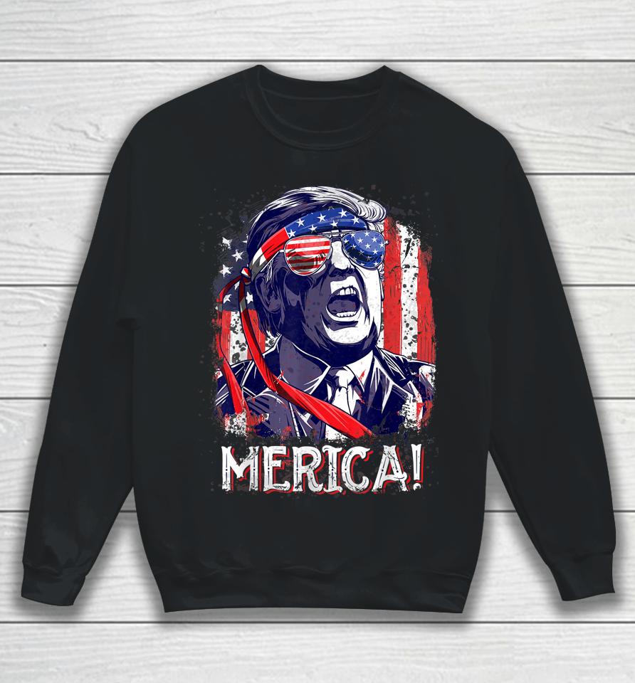 Trump 4Th Of July Merica Usa American Flag Vintage Sweatshirt