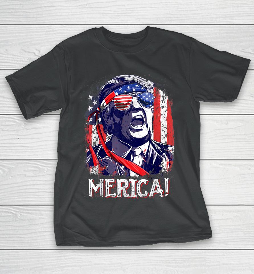 Trump 4Th Of July Merica Usa American Flag Vintage T-Shirt