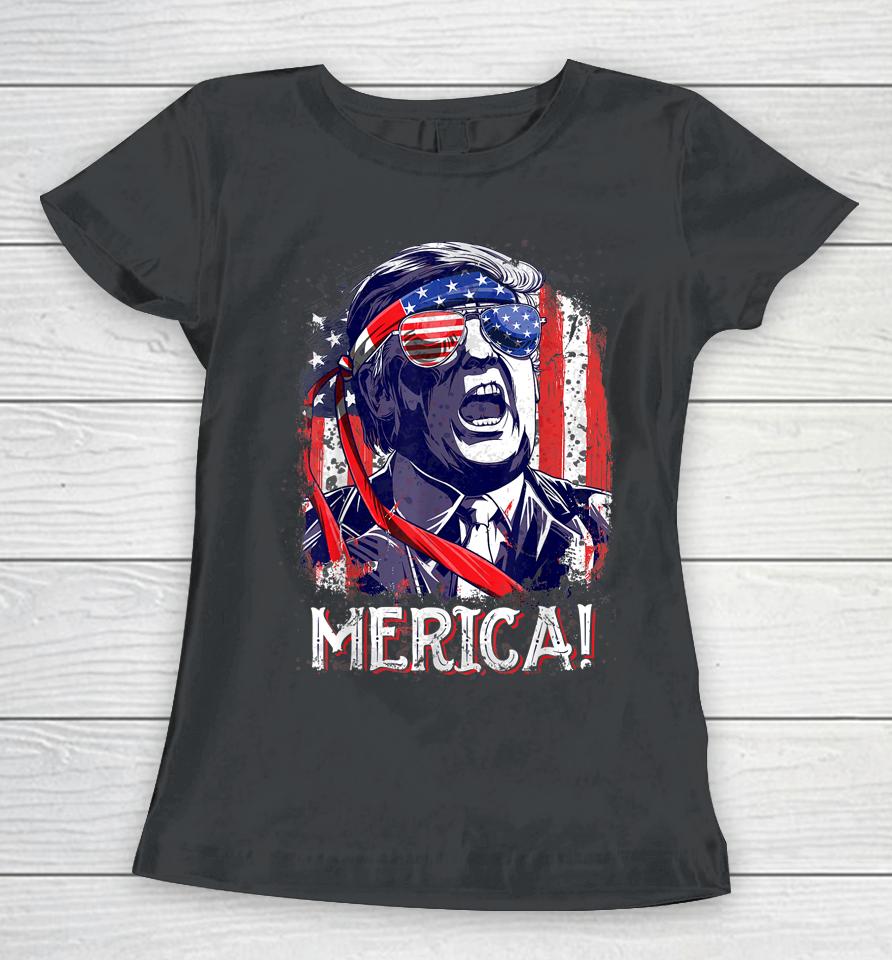Trump 4Th Of July Merica Usa American Flag Vintage Women T-Shirt