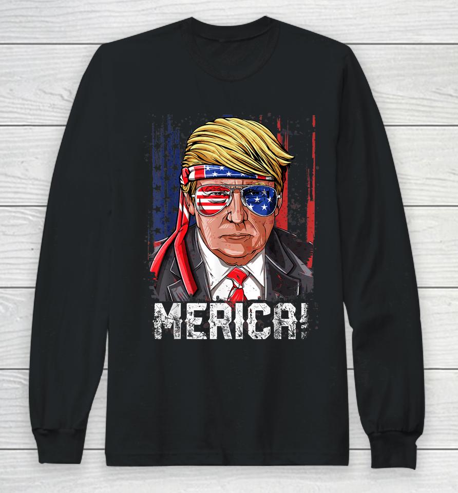 Trump 4Th Of July Merica Usa American Flag Vintage Long Sleeve T-Shirt