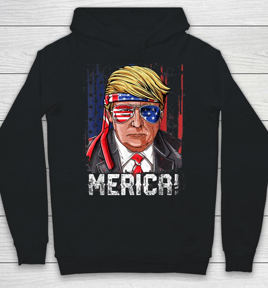 Trump 4Th Of July Merica Usa American Flag Vintage Hoodie