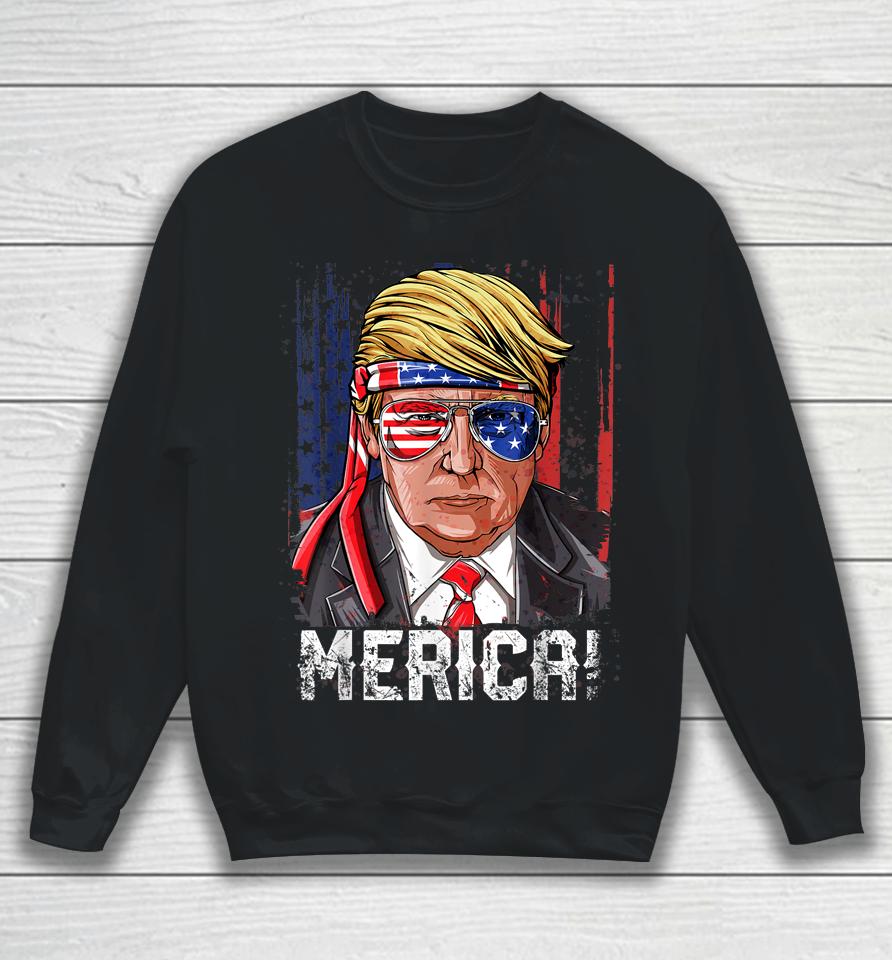 Trump 4Th Of July Merica Usa American Flag Vintage Sweatshirt