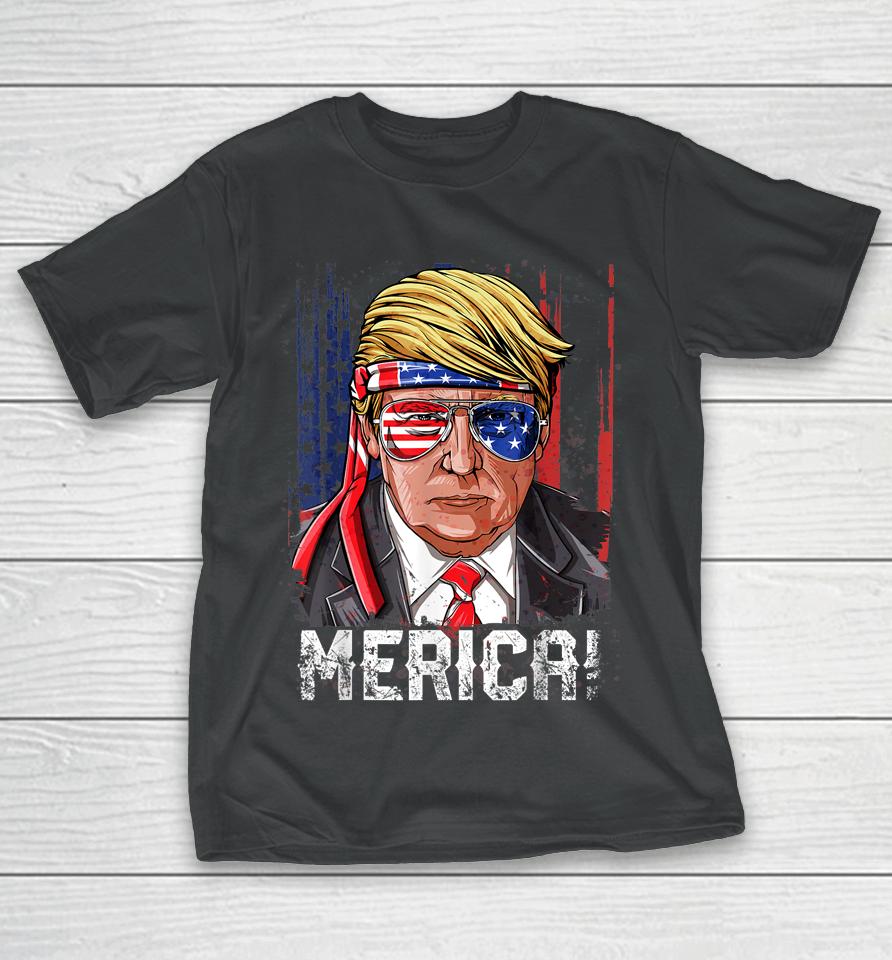 Trump 4Th Of July Merica Usa American Flag Vintage T-Shirt