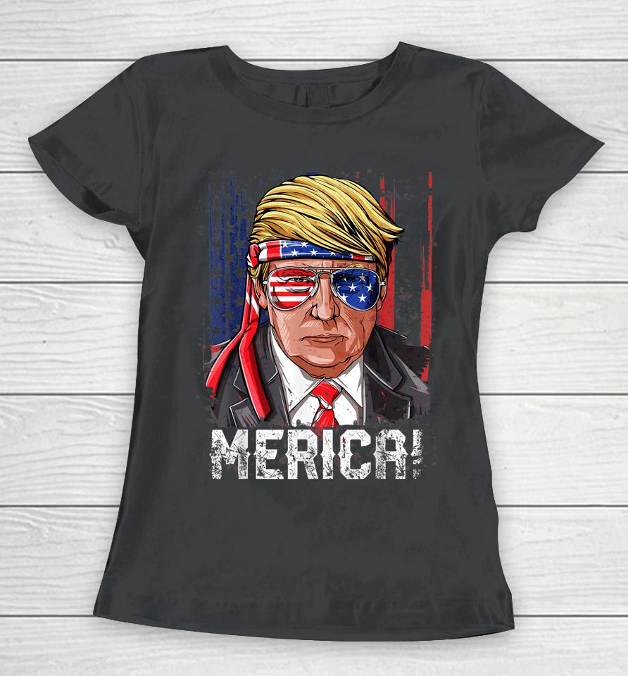 Trump 4Th Of July Merica Usa American Flag Vintage Women T-Shirt
