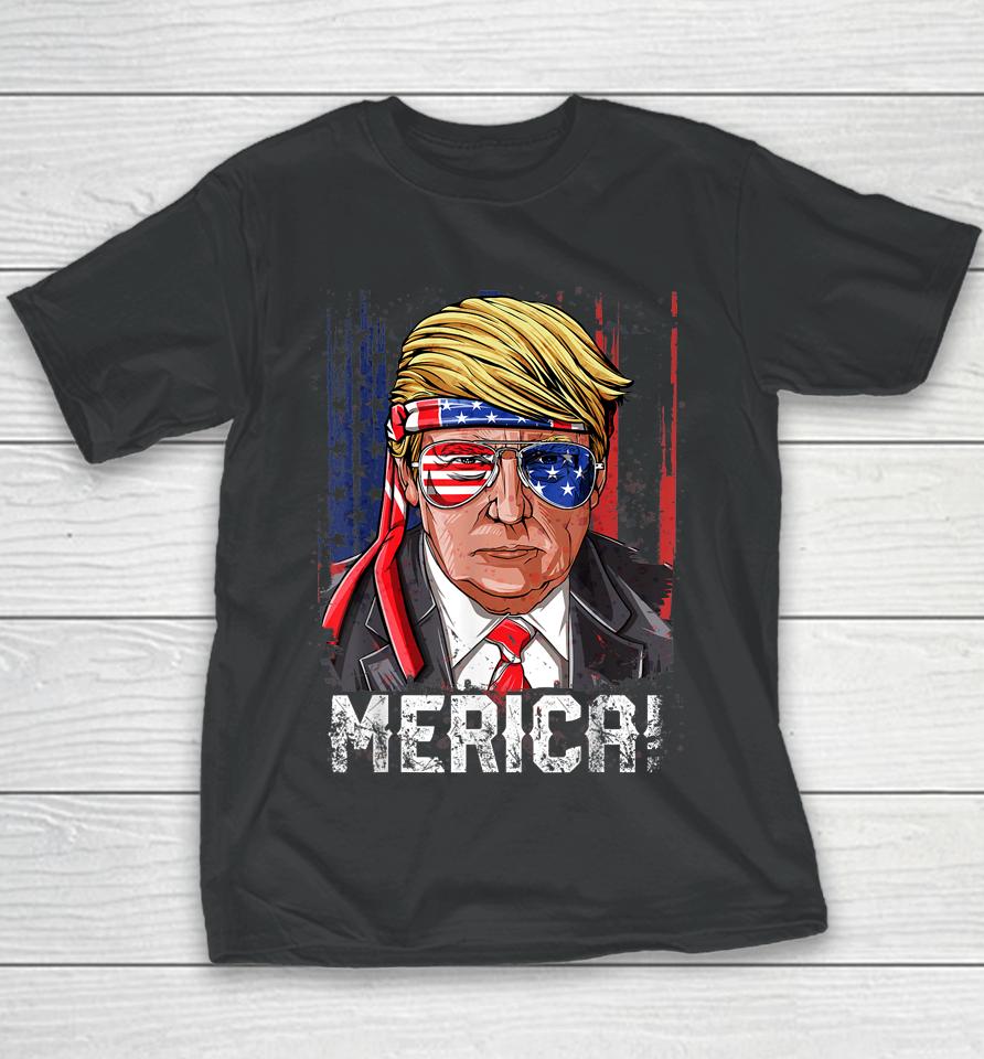 Trump 4Th Of July Merica Usa American Flag Vintage Youth T-Shirt