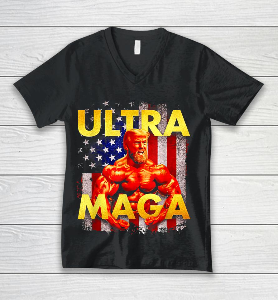 Trump Buff Ultra Maga American Flag Unisex V-Neck T-Shirt