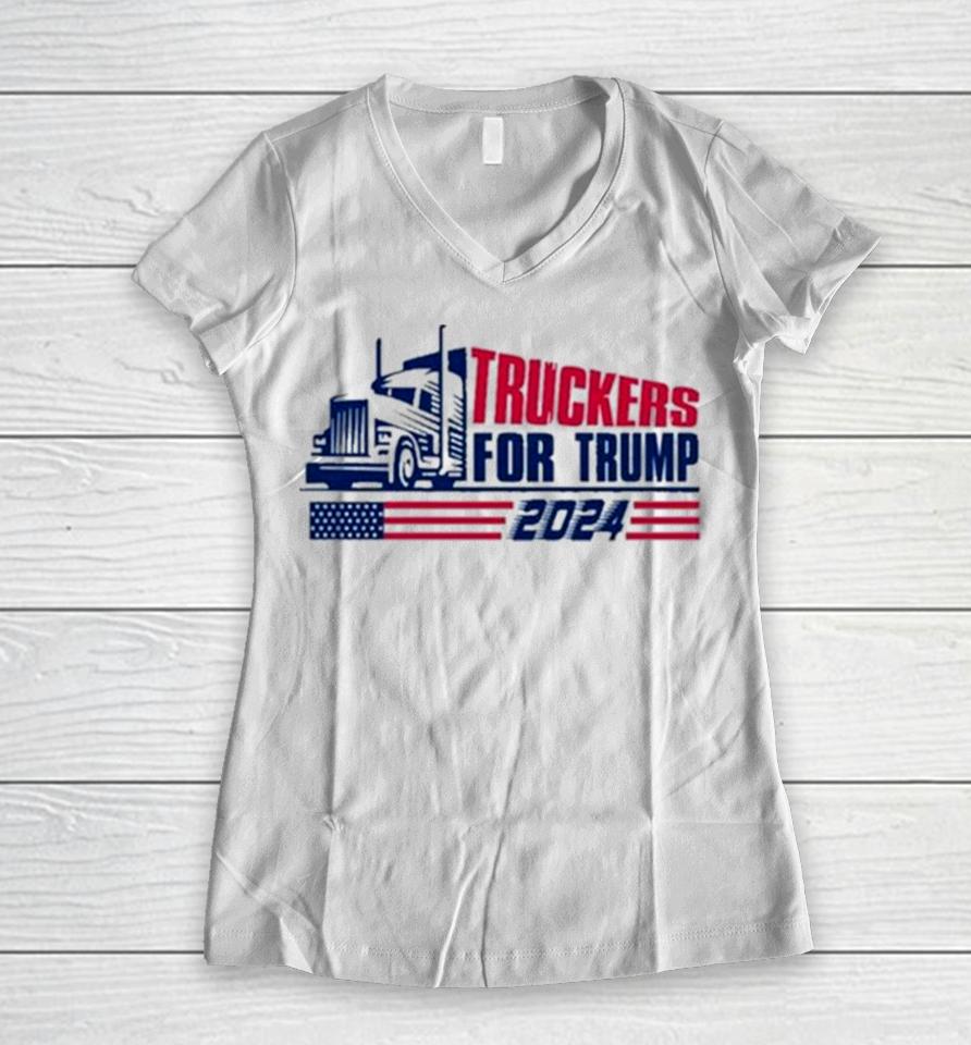 Trump Careful Jack Danger Truckers For Trump 2024 Women V-Neck T-Shirt