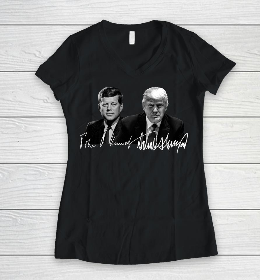 Trump Kennedy Donald Trump Us Presidents Signature Women V-Neck T-Shirt