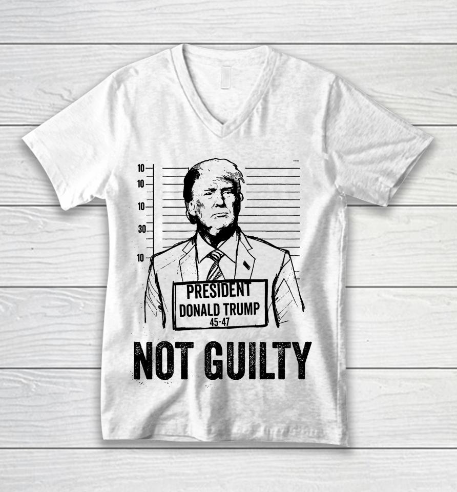 Trump Mugshot Not Guilty 45-47 Unisex V-Neck T-Shirt