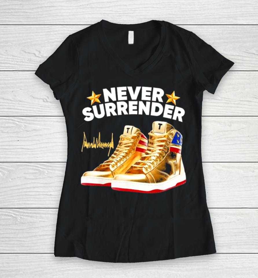 Trump Never Surrender Shoes 2024 Signature Women V-Neck T-Shirt