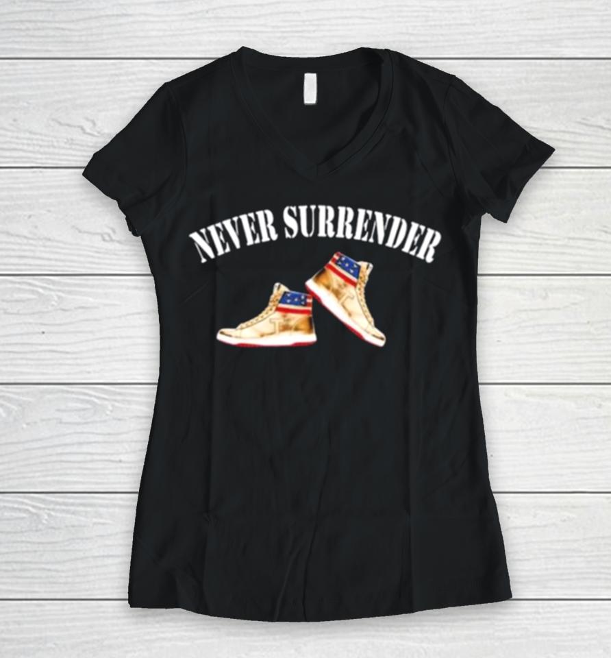 Trump Never Surrender – Trump Air Sneakers Women V-Neck T-Shirt