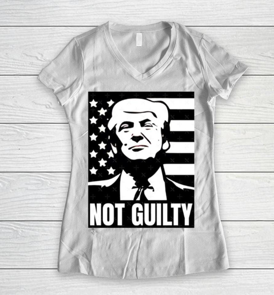 Trump Not Guilty Mugshot 2024 President Women V-Neck T-Shirt