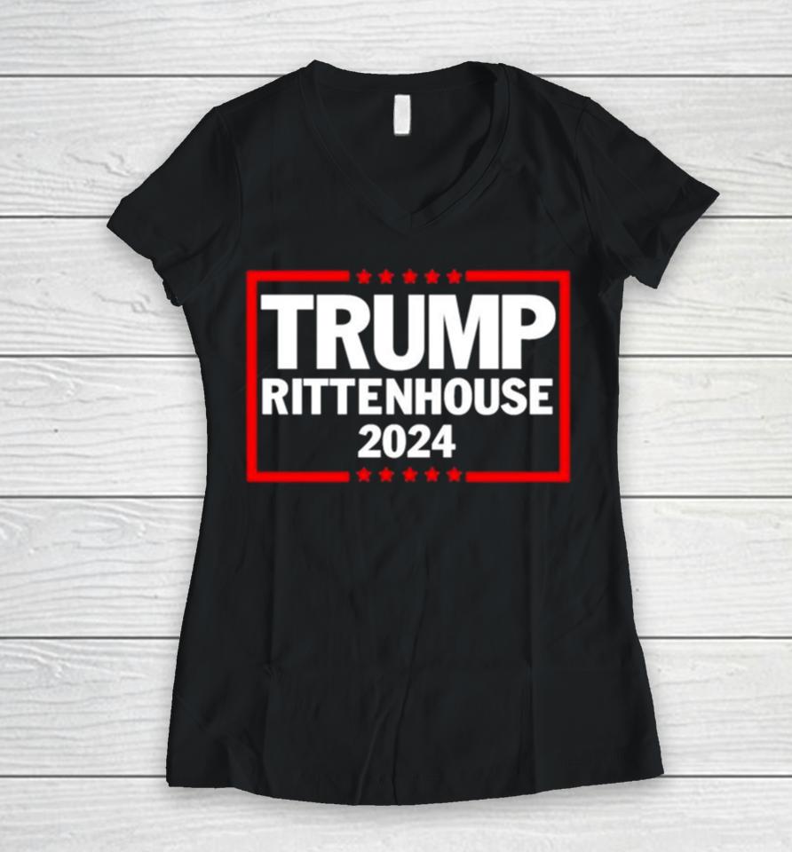 Trump Rittenhouse Funny 2024 Women V-Neck T-Shirt