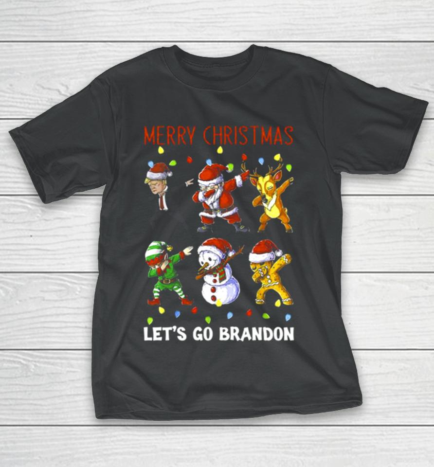 Trump Santa Reindeer Elf Dabbing Merry Christmas Let’s Go Brandon T-Shirt