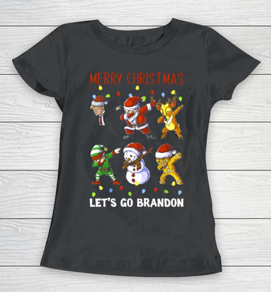 Trump Santa Reindeer Elf Dabbing Merry Christmas Let’s Go Brandon Women T-Shirt