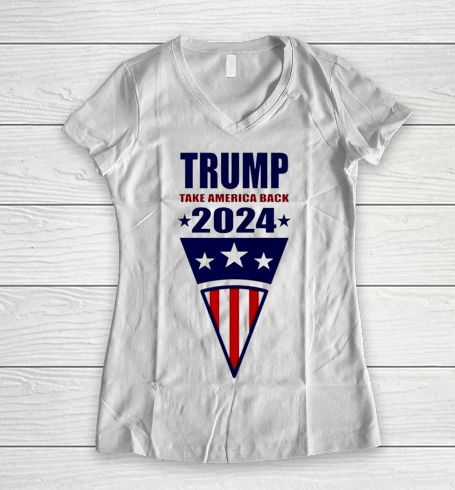 Trump Take America Back 2024 Usa Flag Women V-Neck T-Shirt