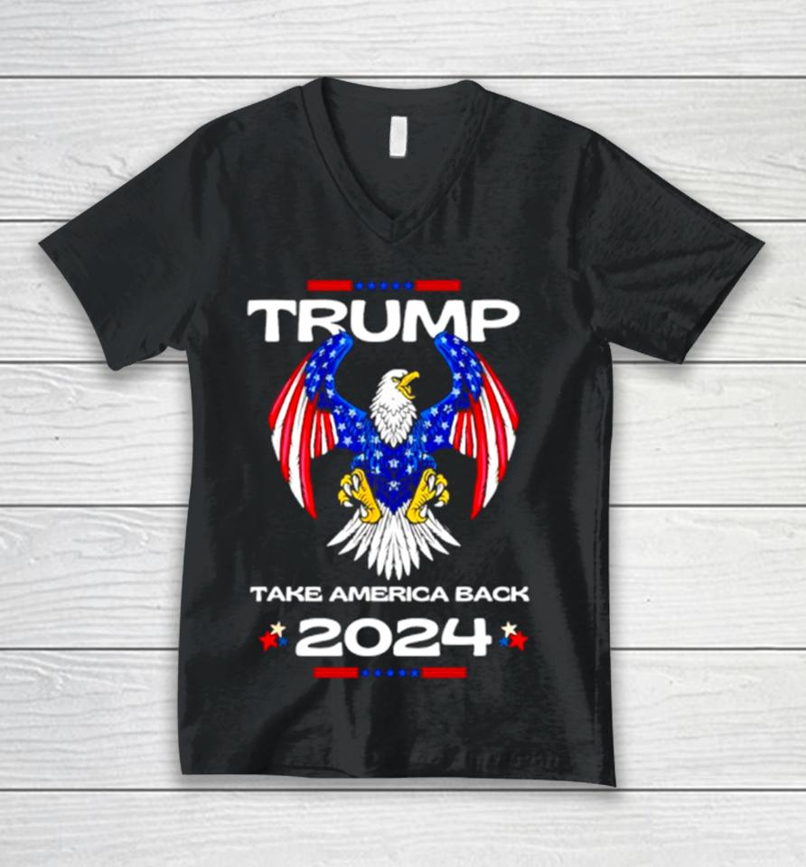 Trump Take America Back American Flag 2024 Unisex V-Neck T-Shirt