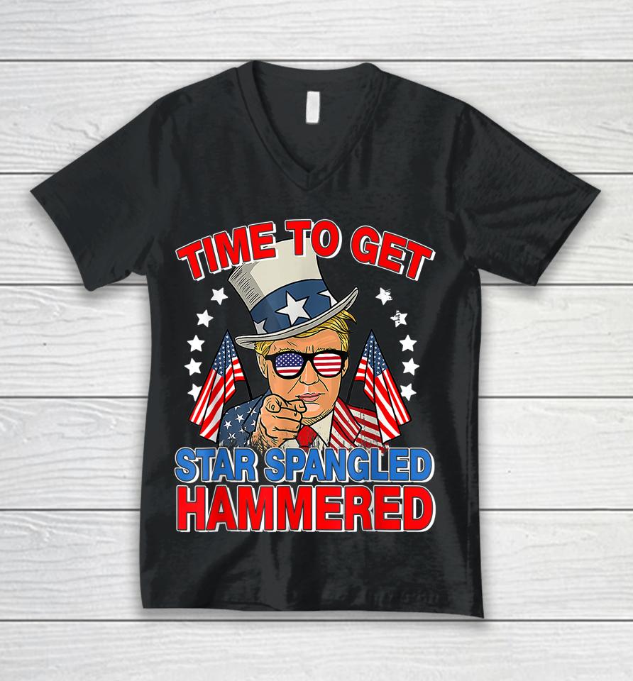 Trump Time To Get Star Spangled Hammered 4Th Of July Unisex V-Neck T-Shirt