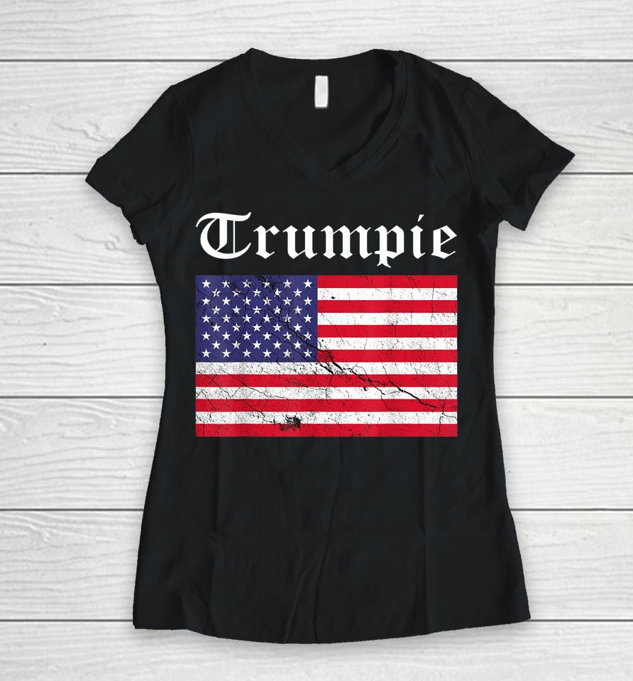 Trumpie T-Shirt Trumpie Usa Flag Women V-Neck T-Shirt
