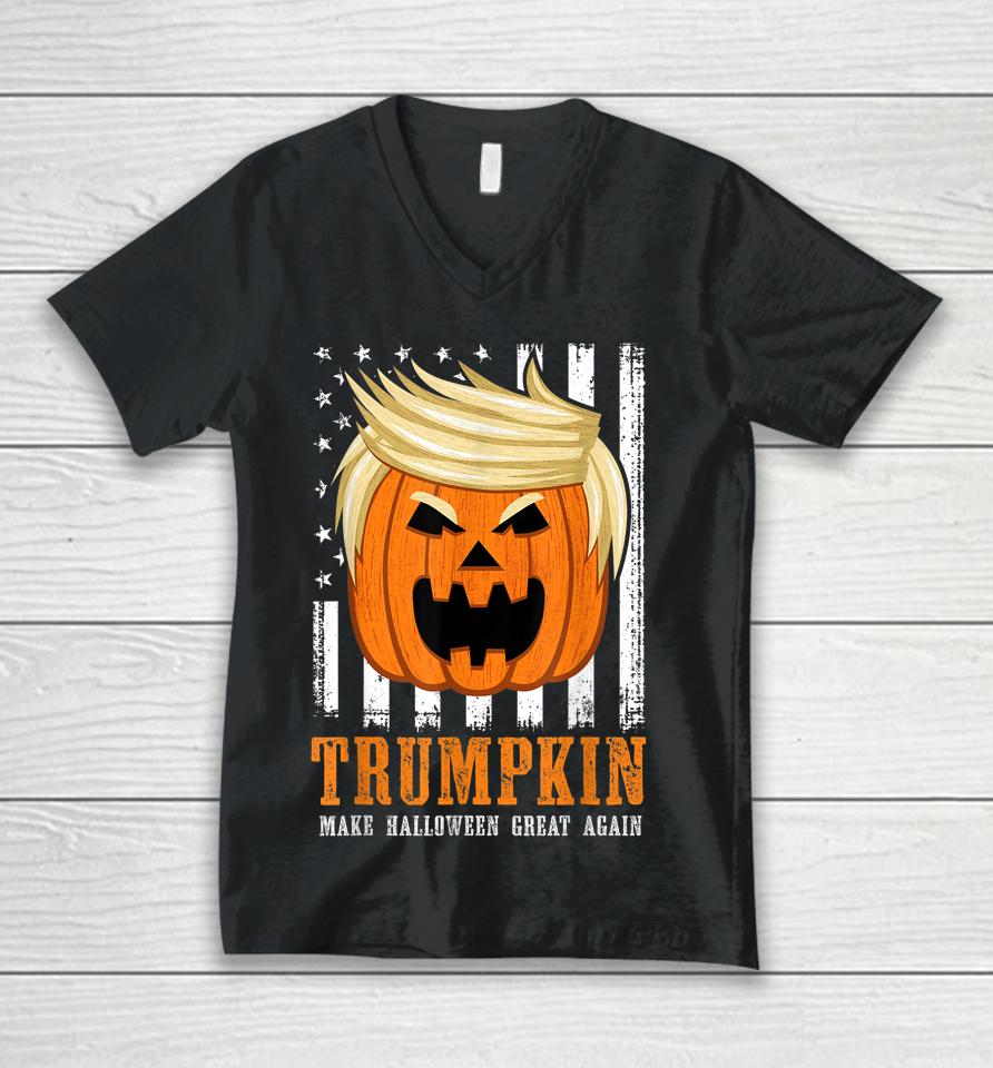 Trumpkin Make Halloween Great Again Us Flag Unisex V-Neck T-Shirt