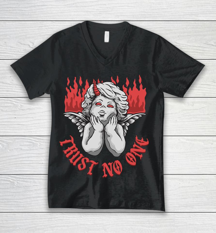 Trust No One Gothic Devil Cupid Statue Sculpture Emo Sad Unisex V-Neck T-Shirt