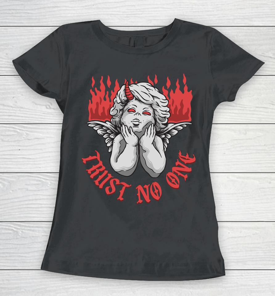 Trust No One Gothic Devil Cupid Statue Sculpture Emo Sad Women T-Shirt