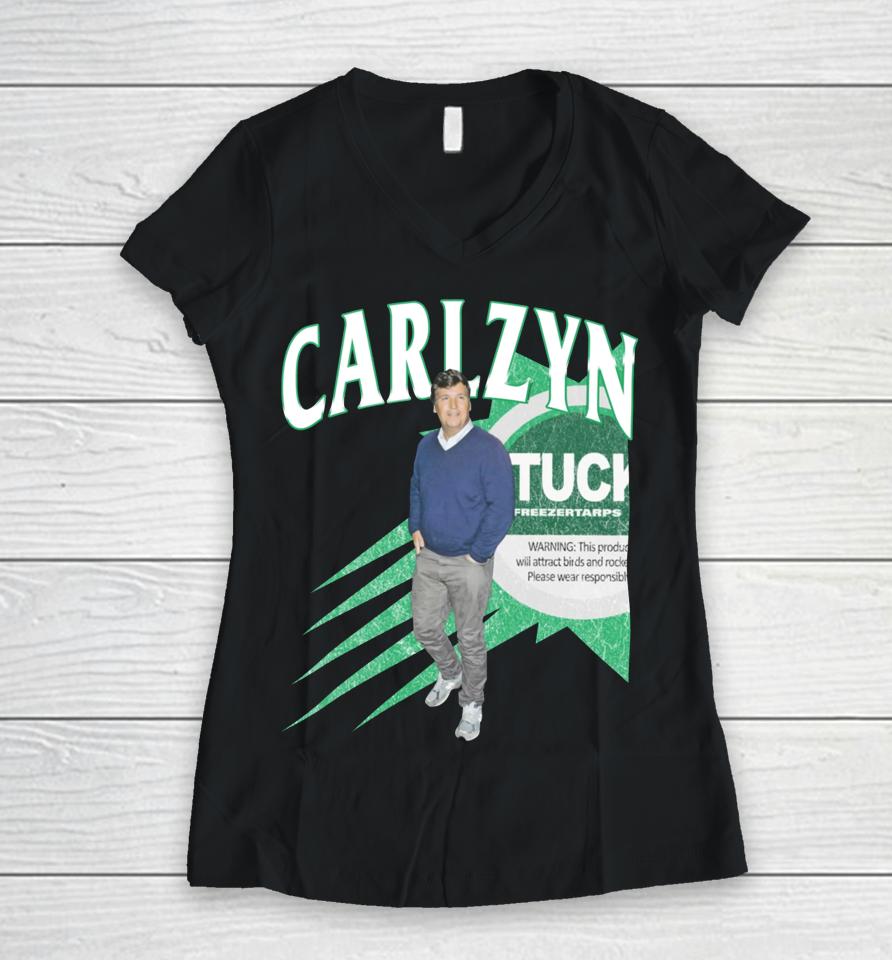 Tucker Carlzyn Green Tarp Women V-Neck T-Shirt