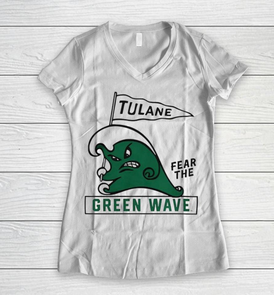 Tulane Fear The Green Wave Women V-Neck T-Shirt